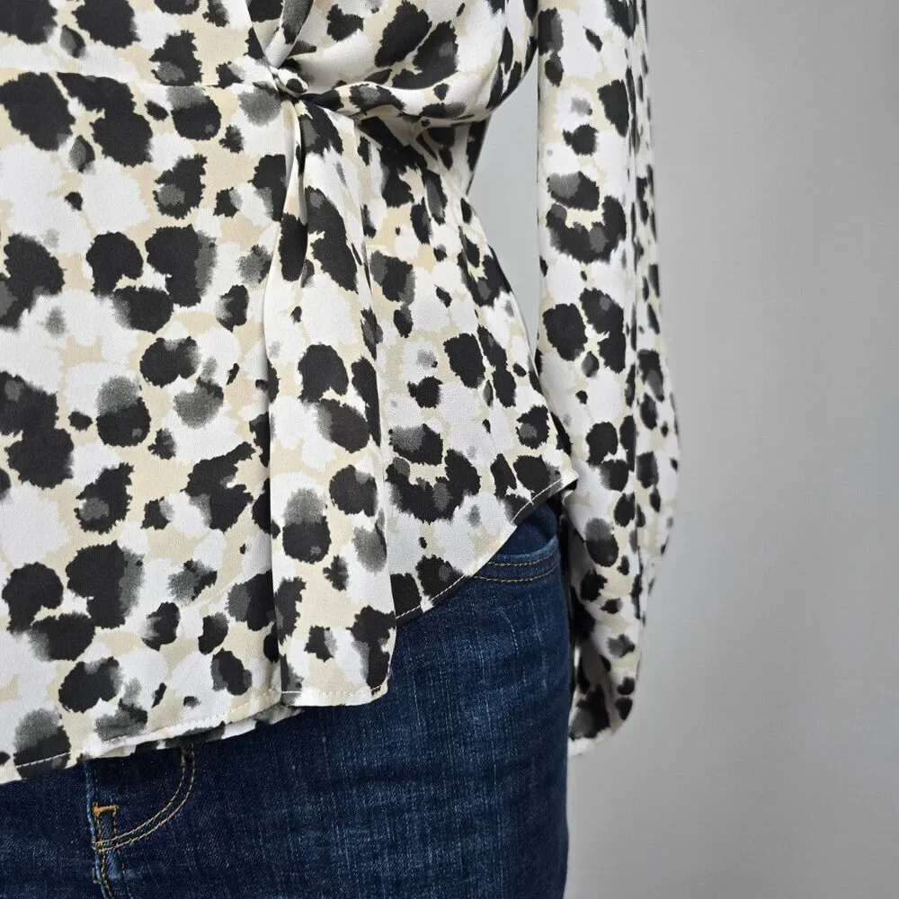 Cabi Leopard Animal Print Ruched Sleeve Wrap Top Size S - Picture 4 of 9